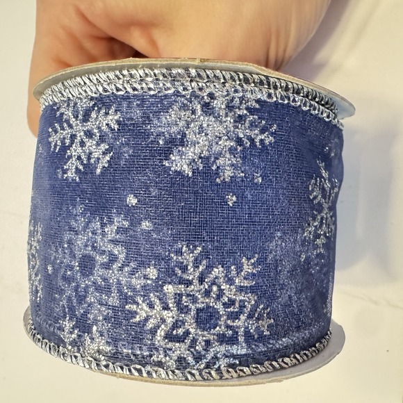 Set of 4 Wired Christmas Ribbon Blue Silver Star Snowflake Sheer 2" W By 2.5' - Picture 2 of 6